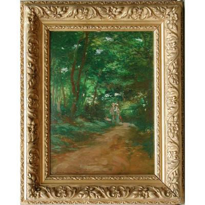 Georges Stein "walk In The Park" Oil On Cardboard 31x23